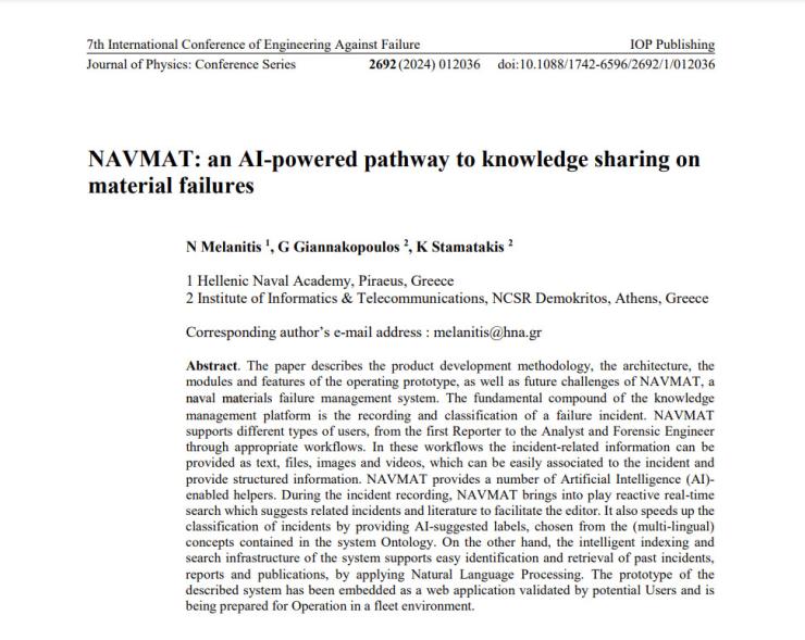 NAVMAT research paper published in Journal of Physics Conference